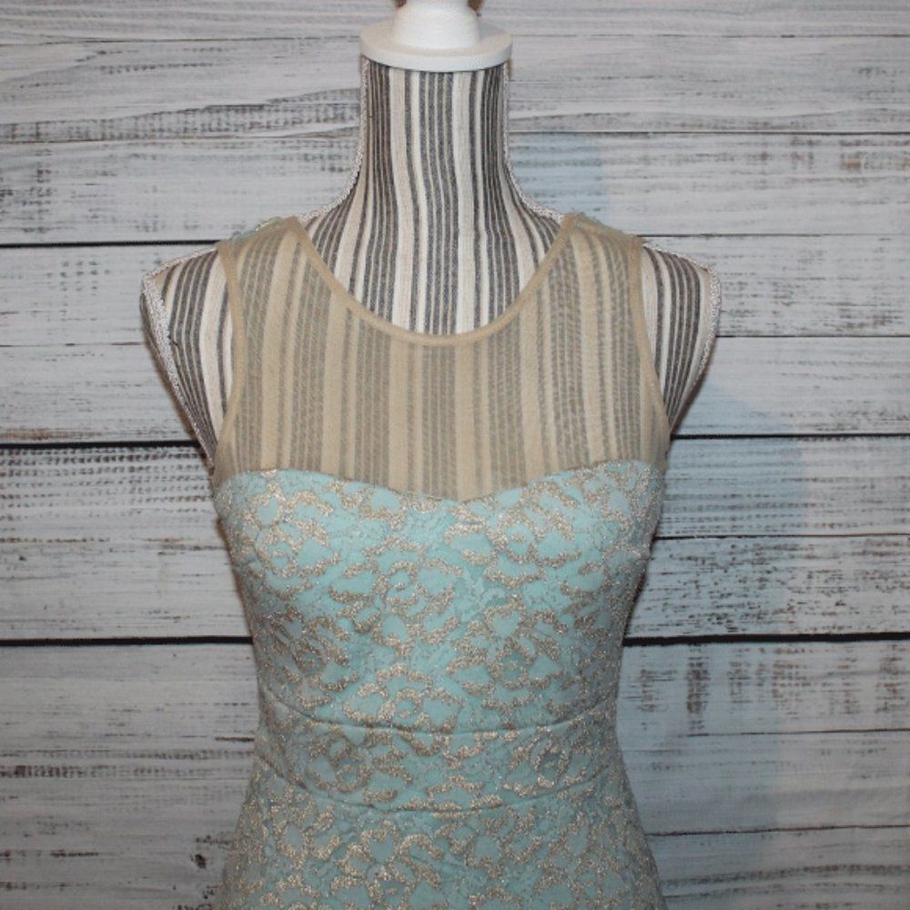 Windsor Floaty Gold & Mint Mini Dress Size Large - Picture 3 of 7